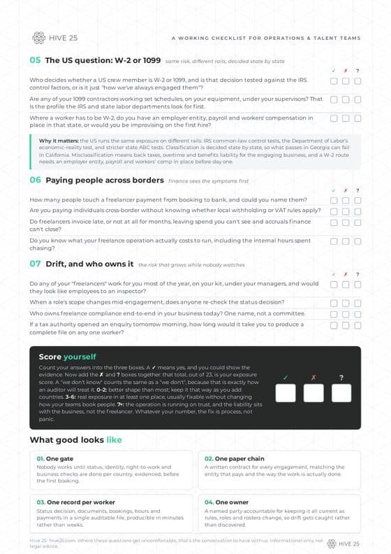 Health-check page 2: the US W-2 or 1099 question, payments, drift and your score